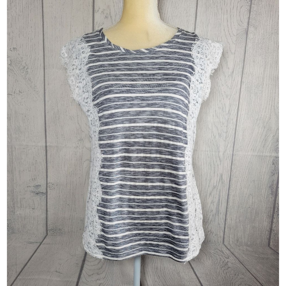 Karl Lagerfeld Striped Lace Blouse Size Medium